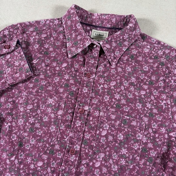LL Bean Shirt Womens Small Purple Floral Pinwale Corduroy Button Up Long Sleeve - Picture 2 of 6